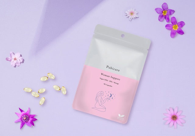【女性の毎日・内側ケア】<br> ピュビケア ウーマンサポート ヴィーガンDHA +EPA ボラージオイル<br> 植物由来DHA・EPA配合<br> 毎日の健康習慣をサポート