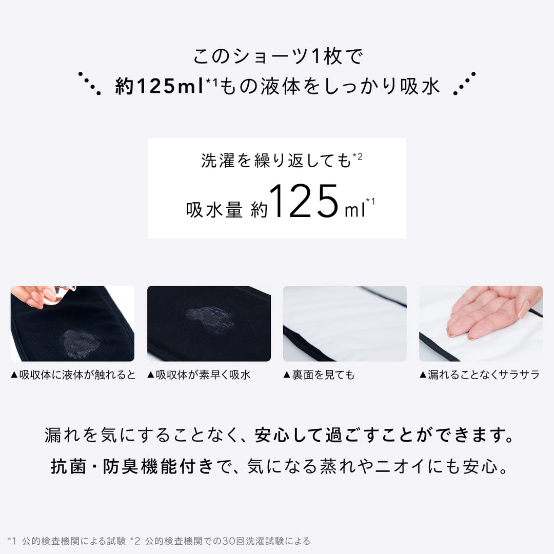 【多い日・長時間】<br>ベア シグネチャーショーツ 04<br>約125ml超吸収 普通〜多い日<br>長時間対応 フルカバー設計<br>