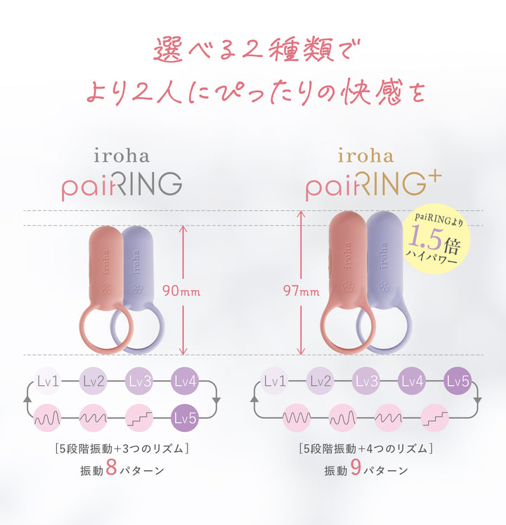 iroha paiRING＋<br>カップル用バイブリング<br>振動コミュニケーション 防水・充電式<br>